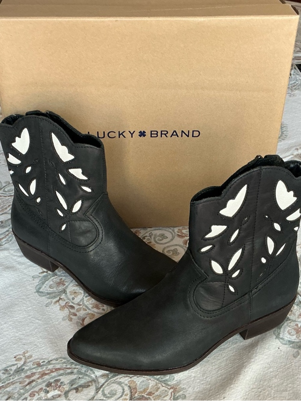 Lucky Brand Women's Western Leather Boots - Black Cutout Size 6M New in Box